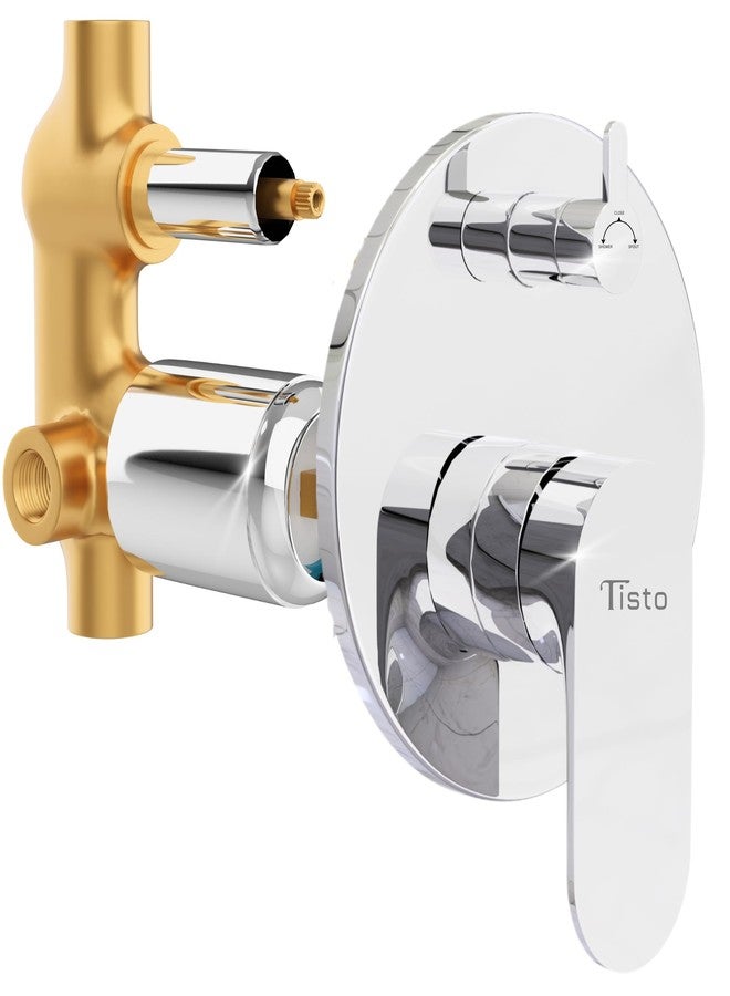 Tisto 10 Year Warranty High Flow Diverter Set for Bathroom Concealed Body with Exposed Part Kit, Hot and Cold Water Mixer, 4 Way 2 Inlet Wall Mounted, Chrome Silver, Full Brass - Image 1